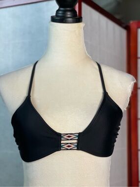 Xhilaration Black Strappy Bikini Top with Bohemian Vibe - Colorful Straps (Small